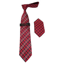 Mens Steven Land Density 100% Satin Silk Crystal Tie/Hankie Set CR29-05 Red - $27.50