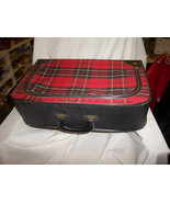 Free Shipping 1940s 50s SUITCASE vintage Red &amp;  Black Plaid canvas bag s... - €52,48 EUR
