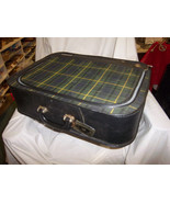 Free Shipping 1940s 50s SUITCASE vintage green blue yellow Plaid canvas ... - €52,48 EUR