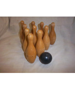 FREE Shipping Wood bowling pins and Ball set of 10 pins skee ball  vinta... - £23.53 GBP