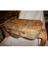 Free Shipping FLORAL &amp; Paisley SUITCASE vintage brown green rust canvas ... - €52,47 EUR