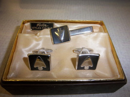 vintage Foster styles for men cufflinks &amp; tie clasp set black and silver... - $9.00