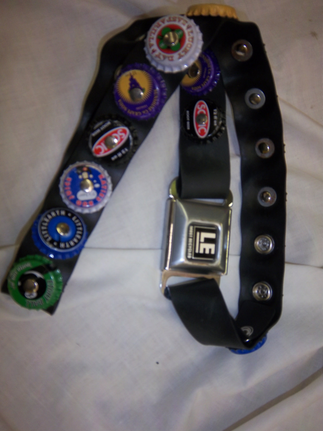 Primary image for FREE SHIPPING Belt made from a seat belt buckle with cool soda pop caps on it re