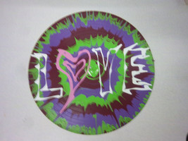 Free ship Spin painted LOVE with a heart  vintage vinyl record Spin art handmade - £10.14 GBP