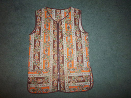 vintage handmade apron smock zippered front Fall colored leaf pattern with 2 poc - £9.59 GBP
