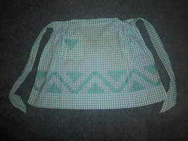 vintage handmade apron green and white checkered plaid with pocket kitchen cooki - £9.57 GBP