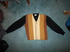 1950s mens CAMPUS cardigan sweater Size L large brown stripes Alpaca Sti... - £57.85 GBP