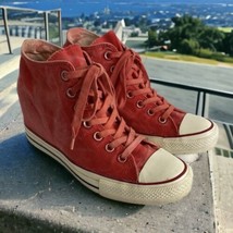 Converse ~ Red Distressed Canvas Mid About 2&quot; Hidden Wedge Heel Women Sz 10 - £49.50 GBP