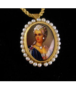 18k gold cameo pendant / Victorian portrait  genuine diamond / Corletto ... - £779.37 GBP