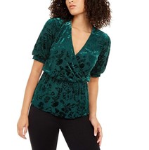 Alfani Womens XL Dark Green Velvet Wrap Short Sleeves Blouse Top NWT BP62 - £31.12 GBP