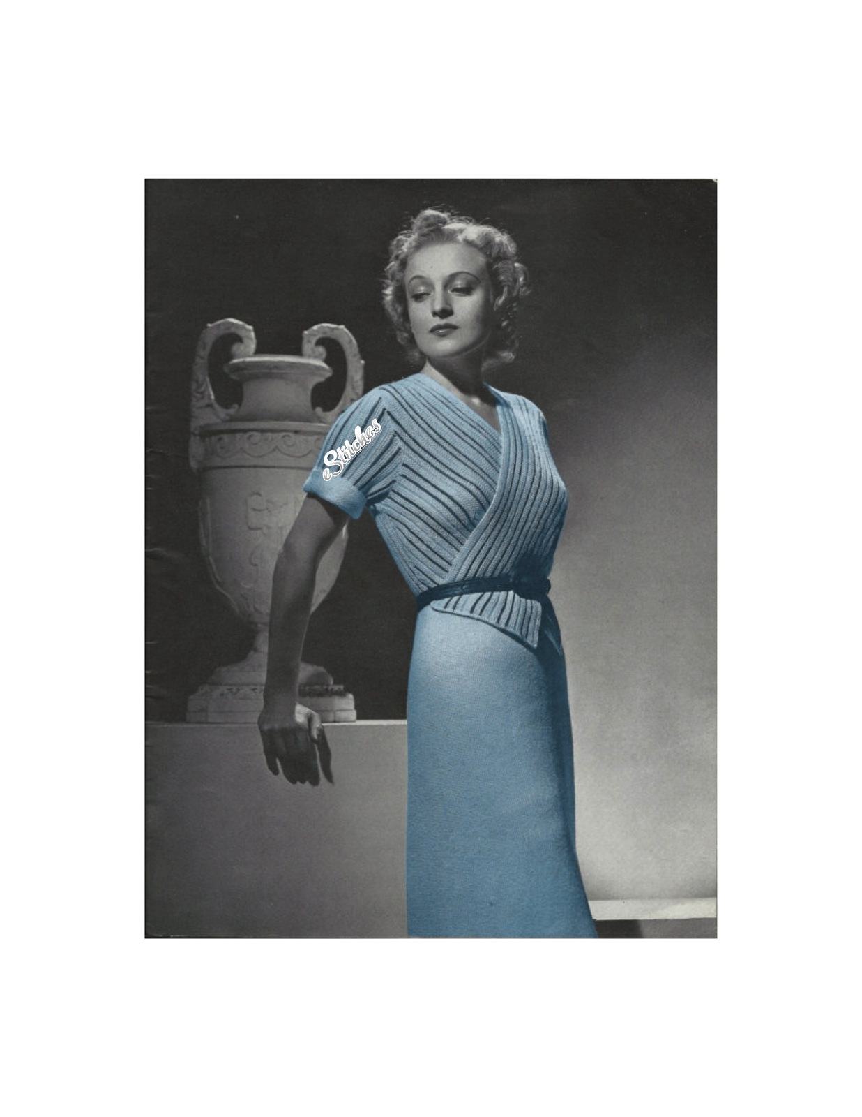 1930s Surplice Wrap Front Dress Stripes & Slim Skirt - Knit pattern (PDF 5117) - $3.75