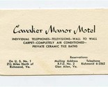 Cavalier Manor Motel US 1 North Richmond Virginia Business Card &amp; Mileag... - £9.49 GBP