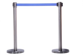 2 Pcs Stanchion Set, 36&quot; Satin S.S. With 12&quot; Flat Base And 78&quot; Blue Belt - £102.86 GBP