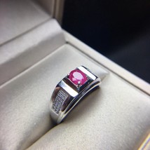 MeiBaPJ Natural Ruby Gemstone Fashion Simple Flower Ring for Men Real 925 Sterli - £42.98 GBP