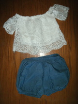 NEW Girls 2 Pc Short Set sz 3/4T w/ white crochet top &amp; blue bubble shorts - £6.00 GBP