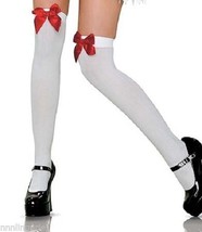 Naughty and Nice Lingerie White or Black Thigh Highs with Red Bows: One ... - £8.37 GBP