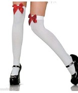 Naughty and Nice Lingerie White or Black Thigh Highs with Red Bows: One ... - $14.40 CAD