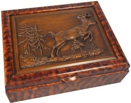 Box MOUNTAIN Lodge Whitetail Deer Hinged Lid White Resin Hand-Cast Hand-Painted - £286.96 GBP