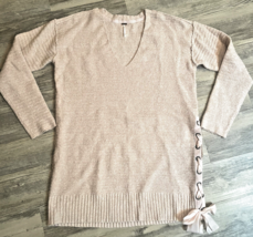 Free People Heart It Up Lace Up V Neck Plush Oversized Sweater Size Larg... - $24.02