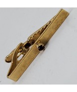 Vintage Mid Century Style Tie Bar Clip Gold Tone w/ Red Rhinestone 1.5 Inch - $11.30