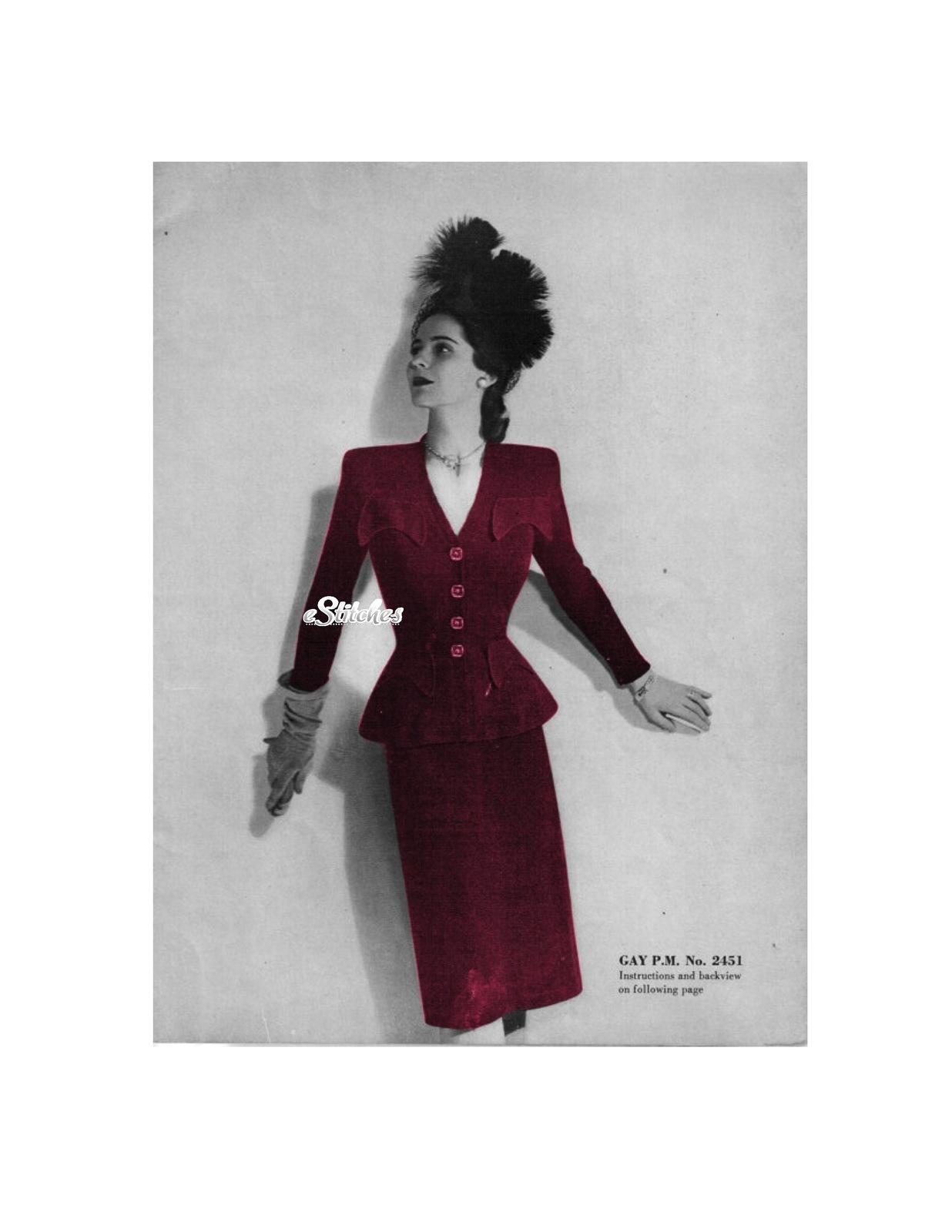 1940s Peplum Blouse Jacket with Slim Skirt - Knit pattern (PDF 4751) - $3.75