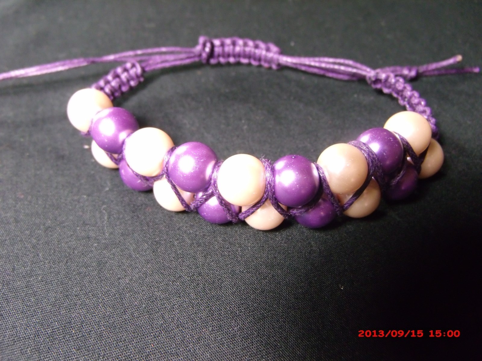 Double Shamballa Bracelet Glass Pearl Light Pink and Purple. - $11.93