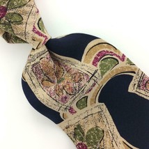 Vintage J T Beckett Usa Tie Beige Tan Olive/Green Floral Silk Necktie I13-49 - £12.69 GBP