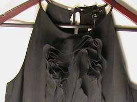 ANN TAYLOR women&#39;s-M black crinkle-silk ruffles top sleeveless blouse sh... - £38.83 GBP