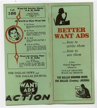 Better Want Ads Booklet Dallas Morning News Dallas Evening Journal 1930&#39;s - £29.98 GBP