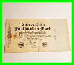 July 7th 1922 German Banknote 500 Marks Series T Weimar Republic Reichsb... - $24.74