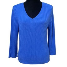 Lauren Ralph Lauren Blue V-Neck Cable Knit Cotton Sweater Size Large - $36.99