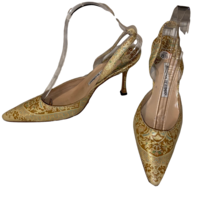 Manolo Blahnik Asian Print Multicolor Sling Back Heels Shoes 8.5M IT38.5 - £151.04 GBP