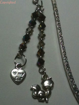 Dangling 3D Cat &amp; Love-My-Cat Heart Charms &amp; Swarovski Beads SilverTone ... - $8.99