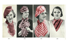 1930s Hat and Scarf Set of 8 Fancy Knit patterns (PDF 5398) - $5.75