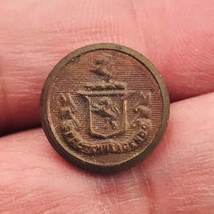 Antique Brass Lion Crest Cuff Button Shank Back Spectemur Agendo 5/8&quot; Diameter - £7.58 GBP