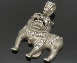 925 Sterling Silver - Vintage Cubic Zirconia Bull Dog Animal Pendant - PT10511 - £67.31 GBP
