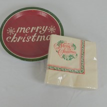 Vintage Hallmark Beverage Napkins 16 and Merry Christmas Snack Plates 12... - $13.55