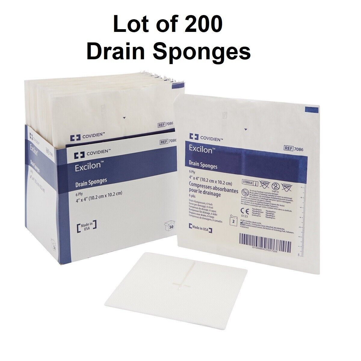 200 Ct, Excilon I.V / Drain Split Dressing Drain Sponge Sterile 4 x 4&quot; 6... - $44.54