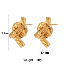 Lle official store stainless steel texture knot stud earrings for woman ladies 18k gold thumb200