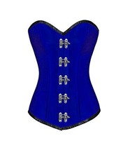 Blue Silk Gothic Burlesque Plus Size Waist Shaper Long Overbust Corset Costume - £56.37 GBP