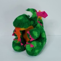 Dragon Plush Vintage Green Pink Ears orange Belly 10&quot; Sitting Stuffed Animal - £31.13 GBP