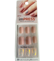 NEW Kiss Nails Impress Press On Manicure Short Gel Mauve Pink Geometric ... - £8.69 GBP