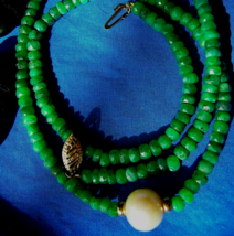 Earth mined Green Emerald South Seas Pearl Necklace 14k Gold Clasp 18" inch - $1,325.25