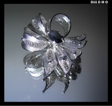 Sorrento Sterling Silver Filigree Brooch With Genuine Hematite  - $45.00