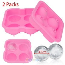 2X Round Ice Balls Maker Tray 4 Large Sphere Molds Cube Whiskey Cocktails Pink - £22.72 GBP