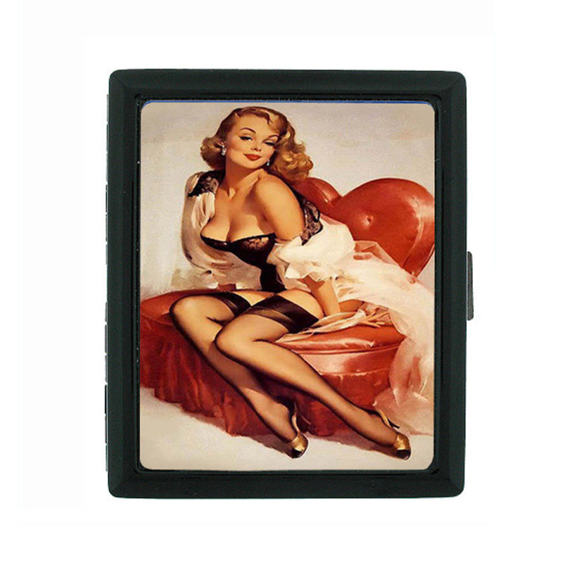 Metal Cigarette Case Holder Box Pin Up Girl D 17 Retro Smoking Vintage