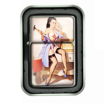 Oil Lighter with Tin Box Pin Up Girl Design 20 Vintage Sexy Lady with a Hammer - £11.62 GBP