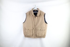 Vintage 90s Lands End Mens XL Distressed Goose Down Puffer Vest Jacket Beige - £44.57 GBP