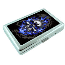 Metal Silver Cigarette Case Holder Box Skull Design-015 Blue Flames on Fire - £13.25 GBP