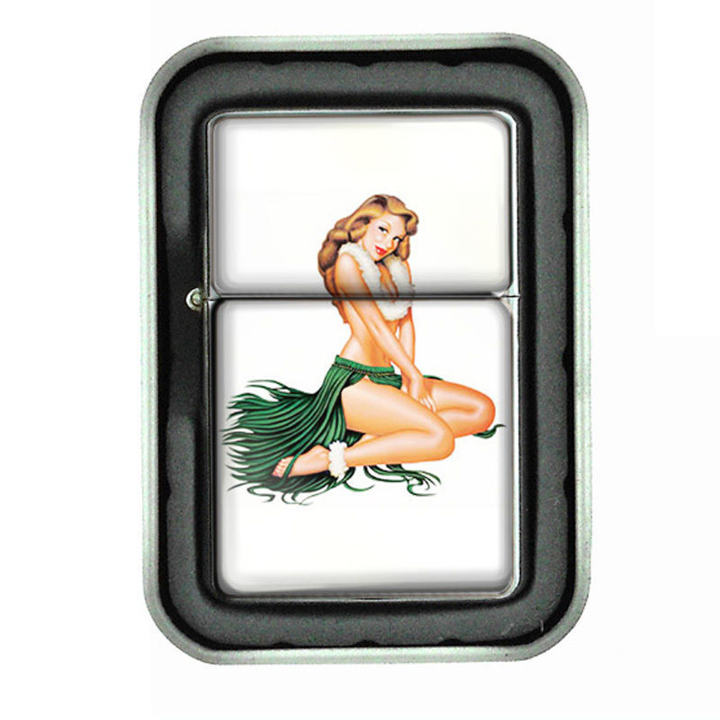 Windproof Refillable Oil Lighter with Tin Box Pin Up Girl Design-021Sexy Hawaii